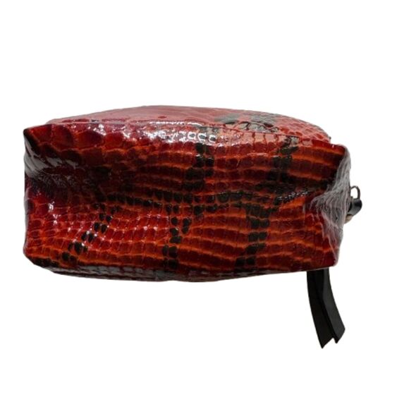 Yamamoto Red Faux Snakeskin Embossed Leather Zip Pouch Small Bag Coin Purse - Picture 6 of 7